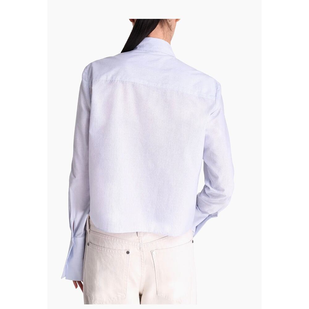 TWP Patti Tie Neck Ruffle Shirt in White Indigo XXS - Picture 3 of 5
